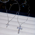 Copper Rhinestone Cross Sweater Necklace For Women, Light Luxury Minimalist Geometric Pendant view 4