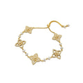 18K Gold Plated Copper Zircon Clover Flower Earrings Bracelet Necklace Jewelry Set For Women view 5