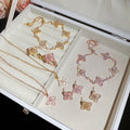 18K Gold Plated Copper Zircon Clover Flower Earrings Bracelet Necklace Jewelry Set For Women view 3