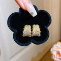 Gold Alloy Micro Pave Rhinestone Round Geometric Stud Earrings For Women Light Luxury Minimalist Jewelry view 4