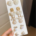 Elegant Faux Pearl Geometric Round Stud Earrings Jewelry Set, Vintage Light Luxury Design view 1