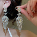 Copper Rhinestone Waterdrop Tassel Drop Earrings European Geometric Stud Style view 4