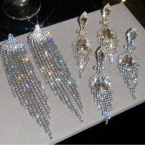 Copper Rhinestone Waterdrop Tassel Drop Earrings European Geometric Stud Style