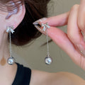 Light Luxury Bowknot Faux Pearl Zircon Stud Earrings, Elegant Sweet Silver Needle Ear Jewelry view 4