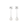 Light Luxury Bowknot Faux Pearl Zircon Stud Earrings, Elegant Sweet Silver Needle Ear Jewelry view 5