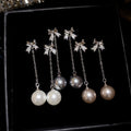 Light Luxury Bowknot Faux Pearl Zircon Stud Earrings, Elegant Sweet Silver Needle Ear Jewelry view 1