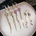 18K Gold Plated Copper Tulip Flower Rhinestone Threader Drop Earrings With Silver Posts view 1
