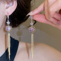 18K Gold Plated Copper Tulip Flower Rhinestone Threader Drop Earrings With Silver Posts view 4