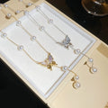 18K Gold Plated Faux Pearl Butterfly Bow Necklace, Rhinestone Old Money Choker view 3