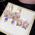Pink Resin Flower Zircon Copper Stud Earrings, French Sweet Light Luxury Floral Jewelry view 4