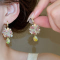 Pink Resin Flower Zircon Copper Stud Earrings, French Sweet Light Luxury Floral Jewelry view 3