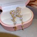 French Elegant Geometric Faux Pearl Tassel Zircon Clip-on Earrings For Women view 4