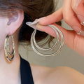 Minimalist Modern Alloy Multi Layer Round Hoop Earrings With Silver Posts Geometric Design view 3