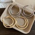 Minimalist Modern Alloy Multi Layer Round Hoop Earrings With Silver Posts Geometric Design view 4