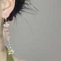 Light Luxury Copper Pink Cherry Blossom Zircon Butterfly Tassel Drop Earrings For Women view 3