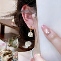 18K Gold Plated Cat Eye Stone Rhinestone Geometric Huggie Earrings For Elegant OL Style view 3