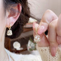 18K Gold Plated Cat Eye Stone Rhinestone Geometric Huggie Earrings For Elegant OL Style view 4