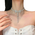 French Vintage Pearl Tassel Bow Choker Necklace With Rhinestone Accents For Elegant Evening Dresses view 5
