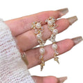 Light Luxury Butterfly Zircon Tassel Faux Pearl Clip-on Earrings For Elegant Geometric Style view 5
