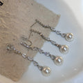 Light Luxury Long Faux Pearl Tassel Geometric Clip-on Earrings For Non-Pierced Ears view 2