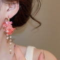 Resin Flower Tassel Drop Earrings For Women Vacation Style Light Luxury Floral Ear Jewelry view 3