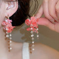 Resin Flower Tassel Drop Earrings For Women Vacation Style Light Luxury Floral Ear Jewelry view 1