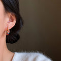 Vintage Maillard Copper Zircon Geometric Pave Tassel Drop Earrings Light Luxury Style view 2