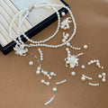 French Light Luxury Floral Tassel Faux Pearl Sweater Necklace For Women Old Money Long Collarbone Chain view 2