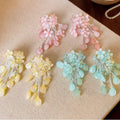 Colorful Resin Flower Tassel Drop Earrings For Women Vacation Style Statement Floral Jewelry view 1