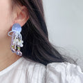 Purple Dream Acrylic Shell Crystal Stud Earrings French Vacation Geometric Round Design view 4