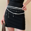 French Vintage Faux Pearl Tassel Waist Chain Necklace, Multi-Wear Old Money Geometric Round Jewelry view 1