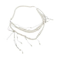 French Vintage Faux Pearl Tassel Waist Chain Necklace, Multi-Wear Old Money Geometric Round Jewelry view 5