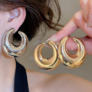 Modern Minimalist Iron Oval C-Shaped Stud Earrings For Women Retro Light Luxury Metal Jewelry