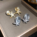 18K Gold Plated Copper Zircon Starfish Clip-on Earrings For Women No Piercing Light Luxury Ear Cuffs view 2