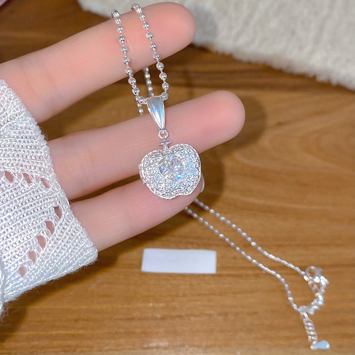 Korean Style Zircon Apple Heart Copper Necklace For Women, Light Luxury Old Money Clavicle Chain
