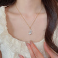 Korean Style 18K Gold Plated Copper Zircon Mother Of Pearl Feather Pendant Necklace For Women view 3