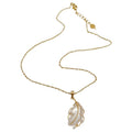 Korean Style 18K Gold Plated Copper Zircon Mother Of Pearl Feather Pendant Necklace For Women view 5