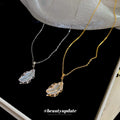Korean Style 18K Gold Plated Copper Zircon Mother Of Pearl Feather Pendant Necklace For Women view 2