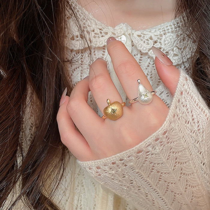 2026 New Copper Zircon Apple Pear Open Ring, Fashion OL Light Luxury Index Finger Jewelry