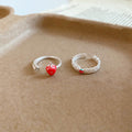 Sweet Cute Copper Enamel Lace Strawberry Open Ring Versatile Fruit Index Finger Jewelry view 2