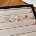 Sweet Cute Copper Enamel Lace Strawberry Open Ring Versatile Fruit Index Finger Jewelry view 4