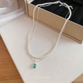 French Style Double Layer Faux Pearl Necklace With Zircon Oval Pendant Old Money Choker For Women view 2