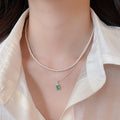 French Style Double Layer Faux Pearl Necklace With Zircon Oval Pendant Old Money Choker For Women view 3