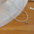 French Style Double Layer Faux Pearl Necklace With Zircon Oval Pendant Old Money Choker For Women view 4
