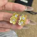 Elegant Gold Silver Alloy Rhinestone Double Flower Studs, Niche Versatile Daily Commuter Earrings view 3
