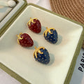 Vintage Light Luxury Enamel Strawberry Studs Red Blue Two Tone Gold Alloy Fruit Design Women's Earrings view 2