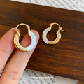 24K Gold Plated Vintage Mother Of Pearl Round Letter Clip Earrings Playful Geometric Shell Jewelry view 3