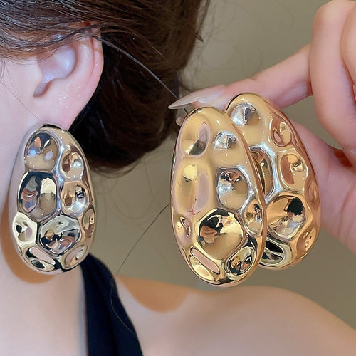 European American Minimalist Iron Irregular Oval Stud Earrings Light Luxury Geometric Jewelry