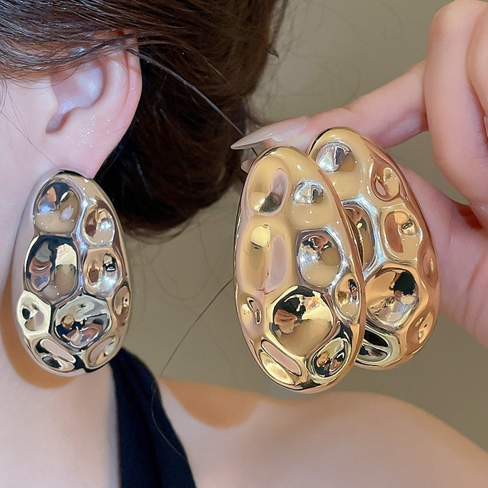 European American Minimalist Iron Irregular Oval Stud Earrings Light Luxury Geometric Jewelry
