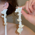 White Beaded Irregular Shell Tassel Stud Earrings Geometric Vacation Style Summer Jewelry view 4